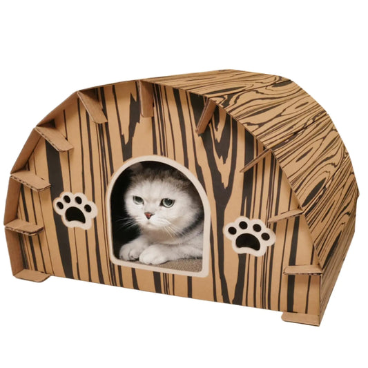 MIMIMOMO Cardboard Cat House (20x16x13) with Built-in Scratchers Forest Lodge Design